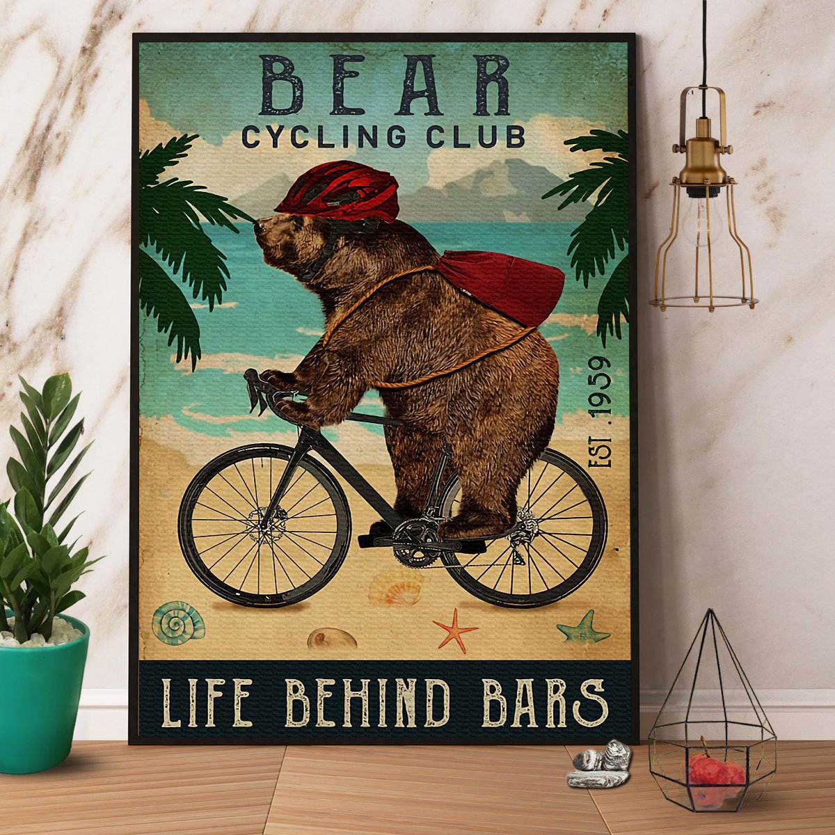 Bear Cycling Club Life Behind Bars Satin Poster Portrait No Frame