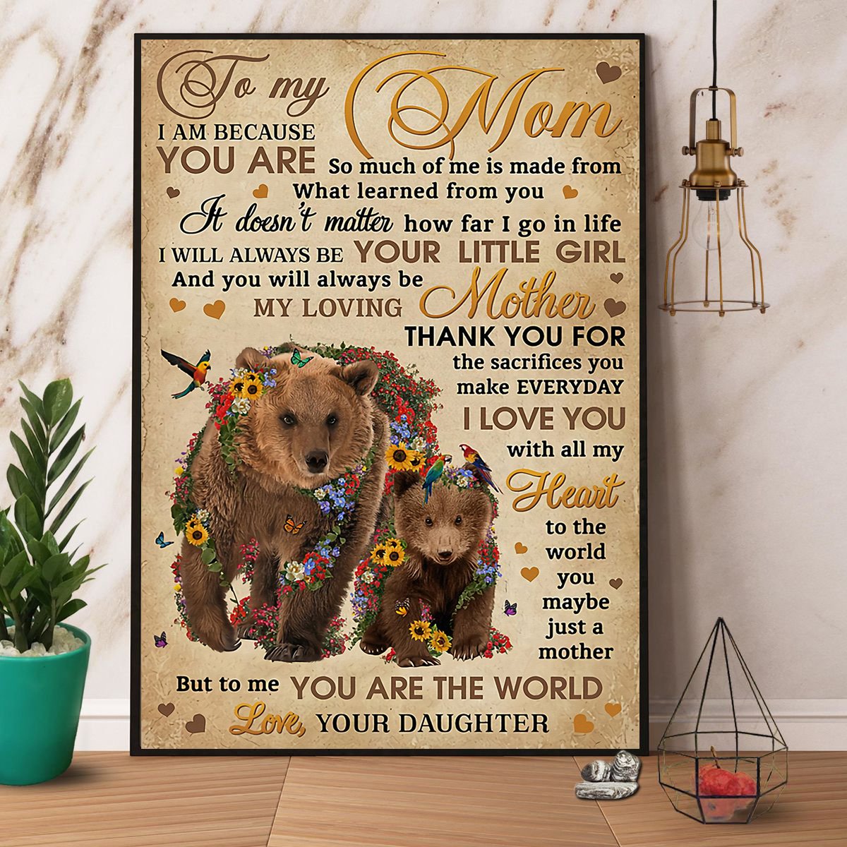 Bear Daughter To My Mom You Are The World Satin Poster Portrait No Frame