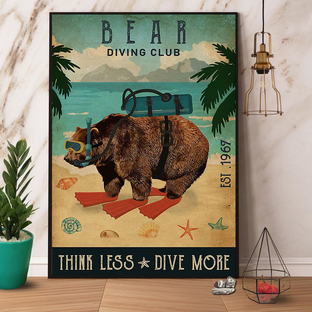 Bear Diving Club Think Less Dive More Satin Poster Portrait No Frame