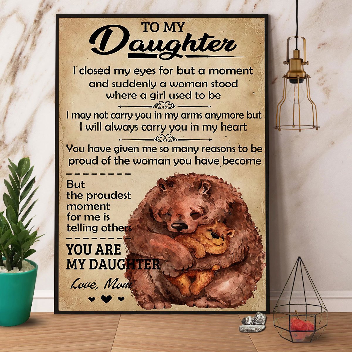 Bear Mom To My Daughter You Are My Daughter Satin Poster Portrait No Frame