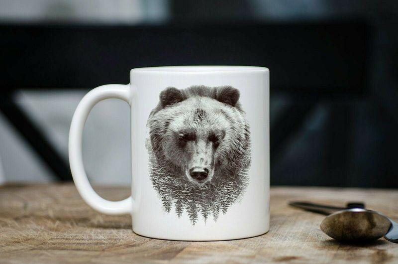 Bear Totem Mug White Ceramic 11-15oz Coffee Tea Cup