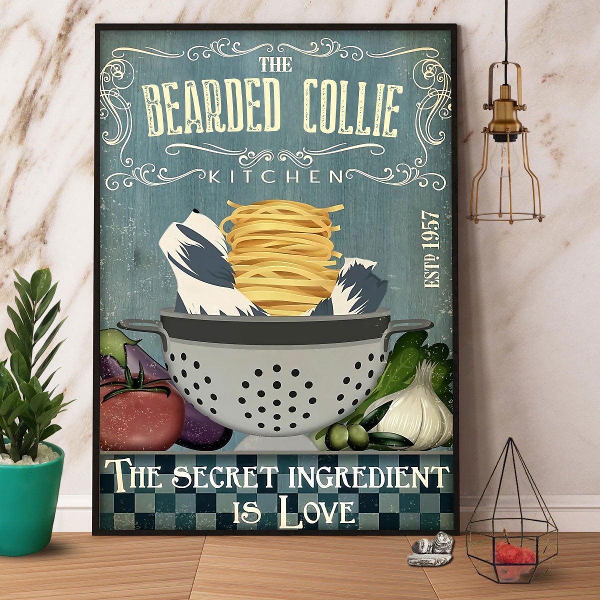 Bearded Collie Kitchen The Secret Ingredient Is Love Satin Poster Portrait No Frame