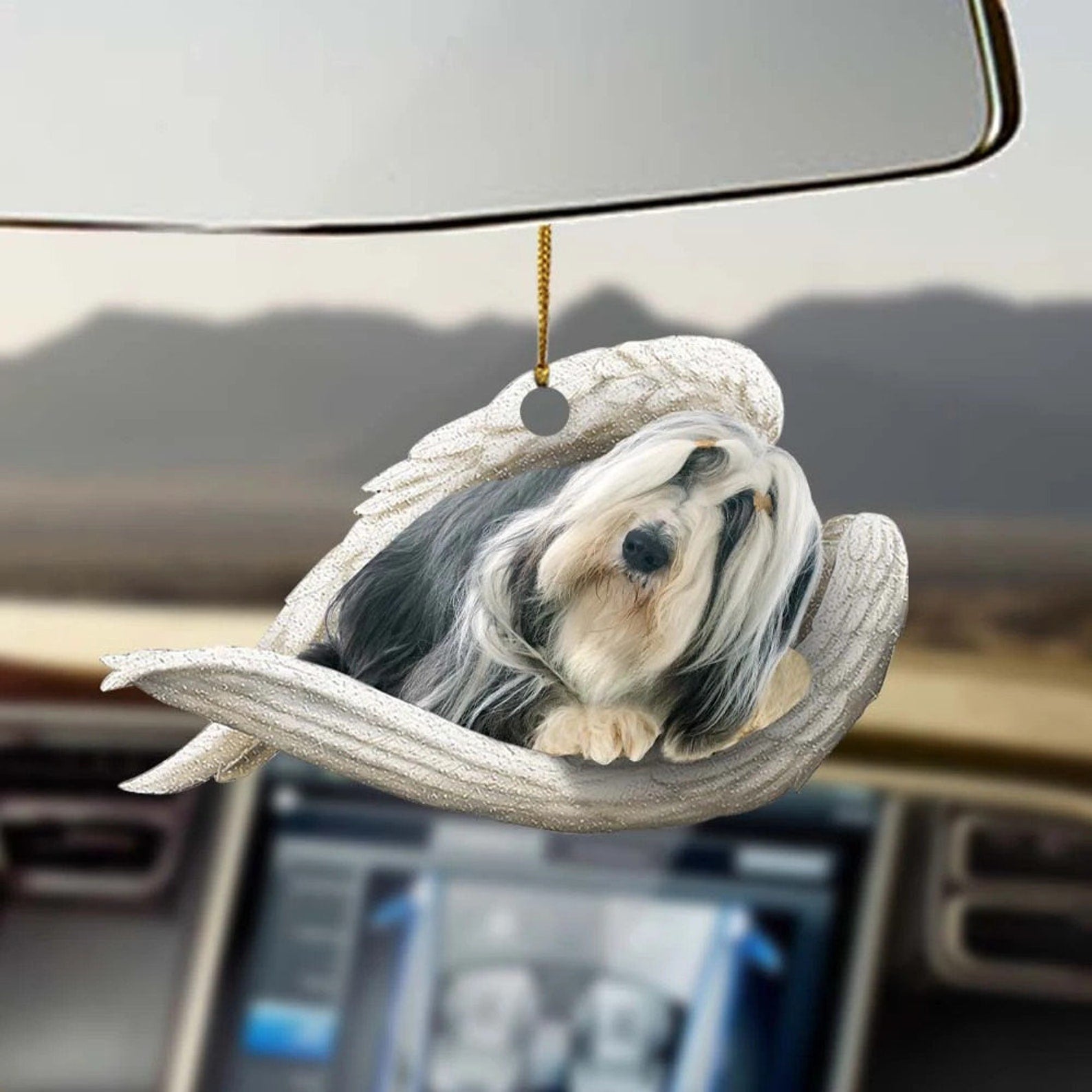 Bearded Collie Sleeping Angel Bearded Collie Lovers Dog Mom Dog Car Hanging Car Hanging Accessories Car Decor Christmas Ornament