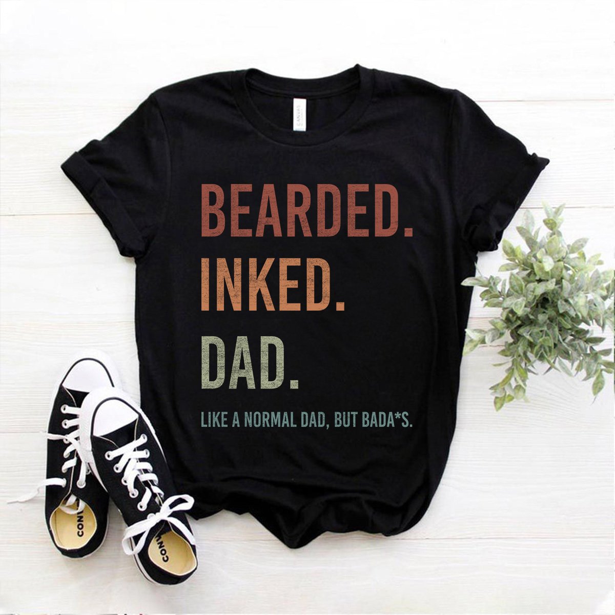 Bearded Inked Dad Like A Normal Dad Farther's Day Cotton T Shirt Black Unisex S-6XL