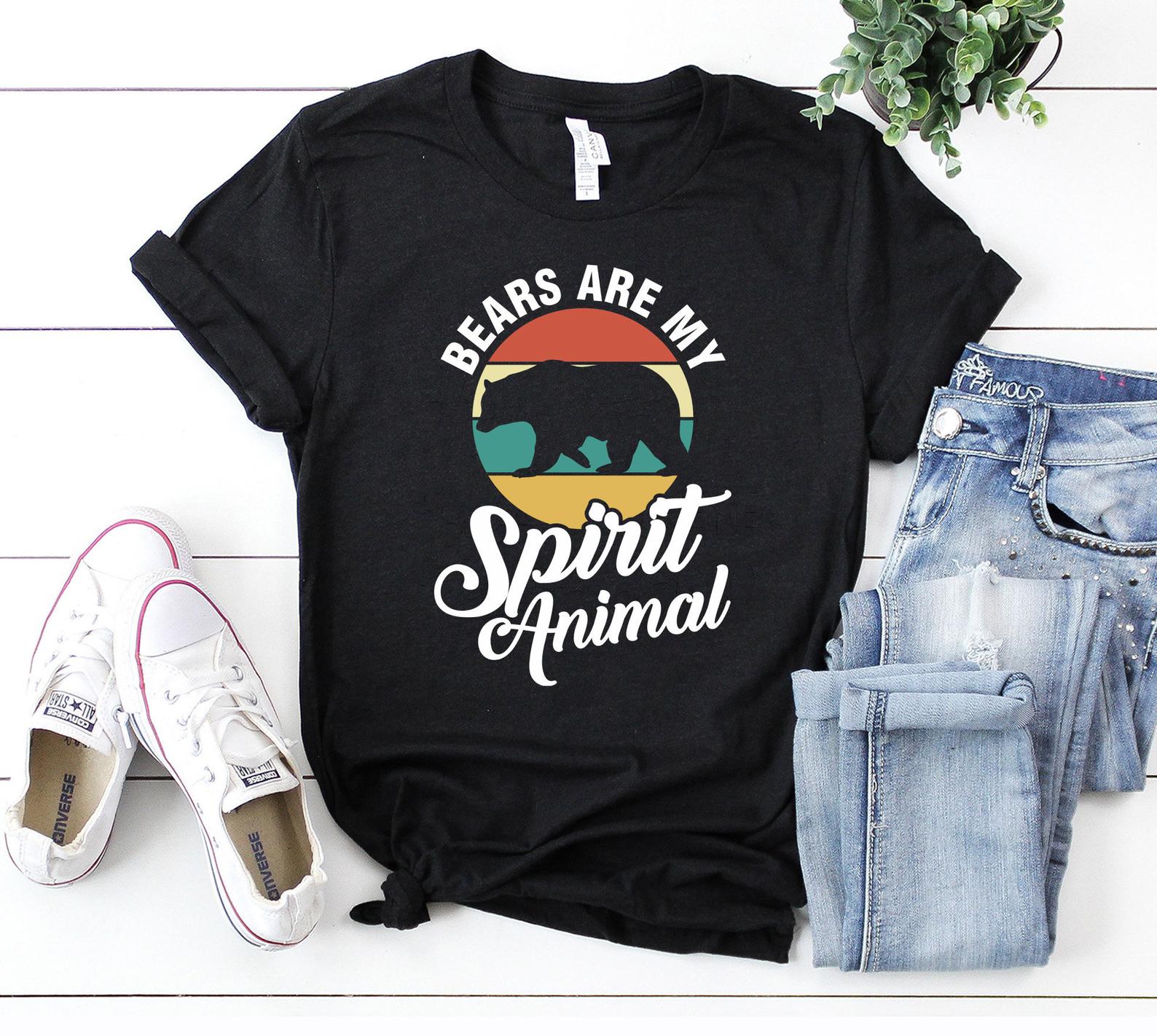 Bears Are My Spirit Animal Vintage Retro Gift Bear Lover Funny Bear Cute Bear T Shirt Black Unisex S-6XL