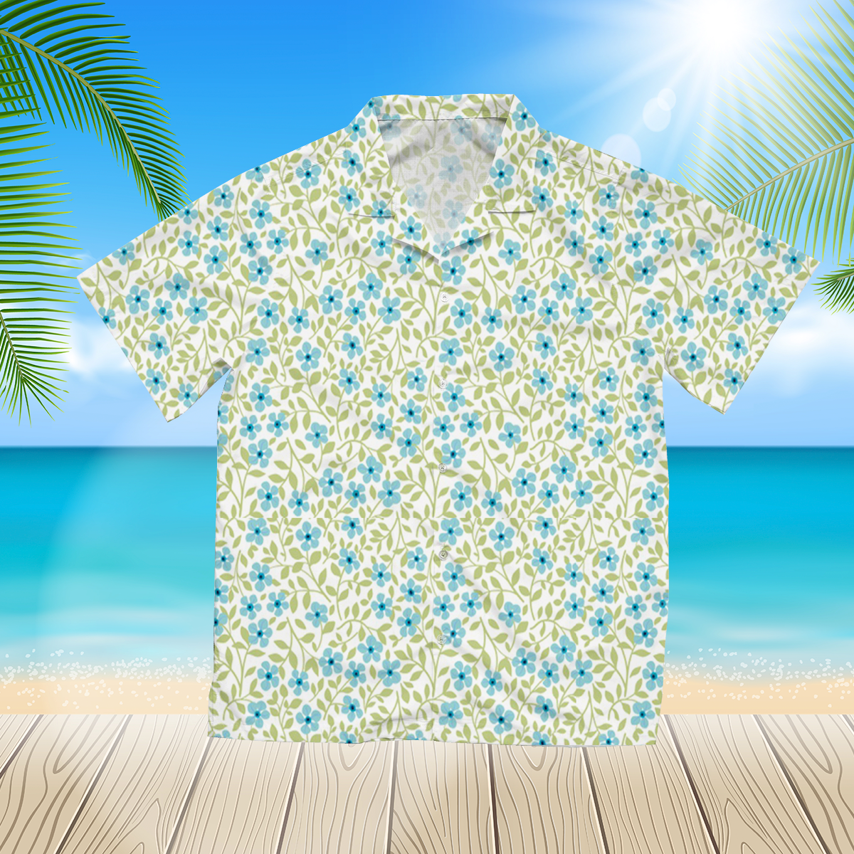 beautiful blue navy flower 3 3d hawaii shirt for Men