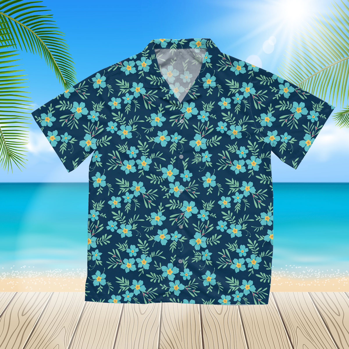 beautiful blue navy flower 4 3d hawaii shirt for Men