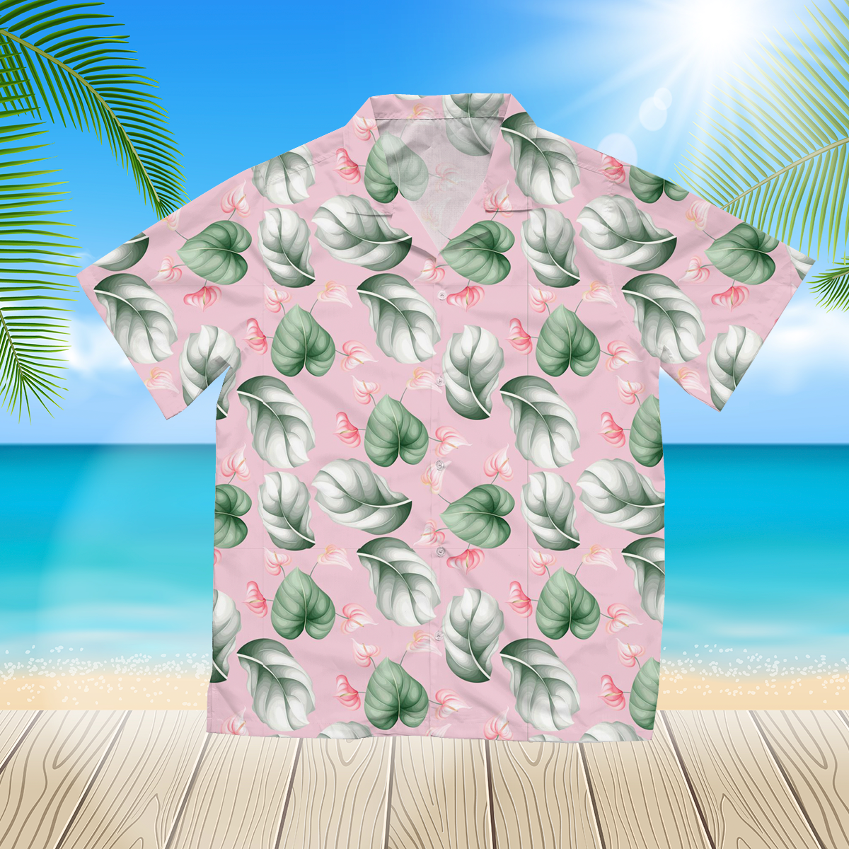 beautiful flower and leaves 3d Hawaii Shirt for Men