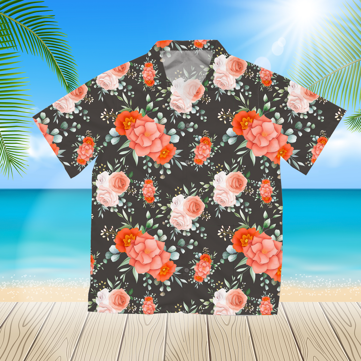 Beautiful red flower 2 3d hawaii shirt for Men