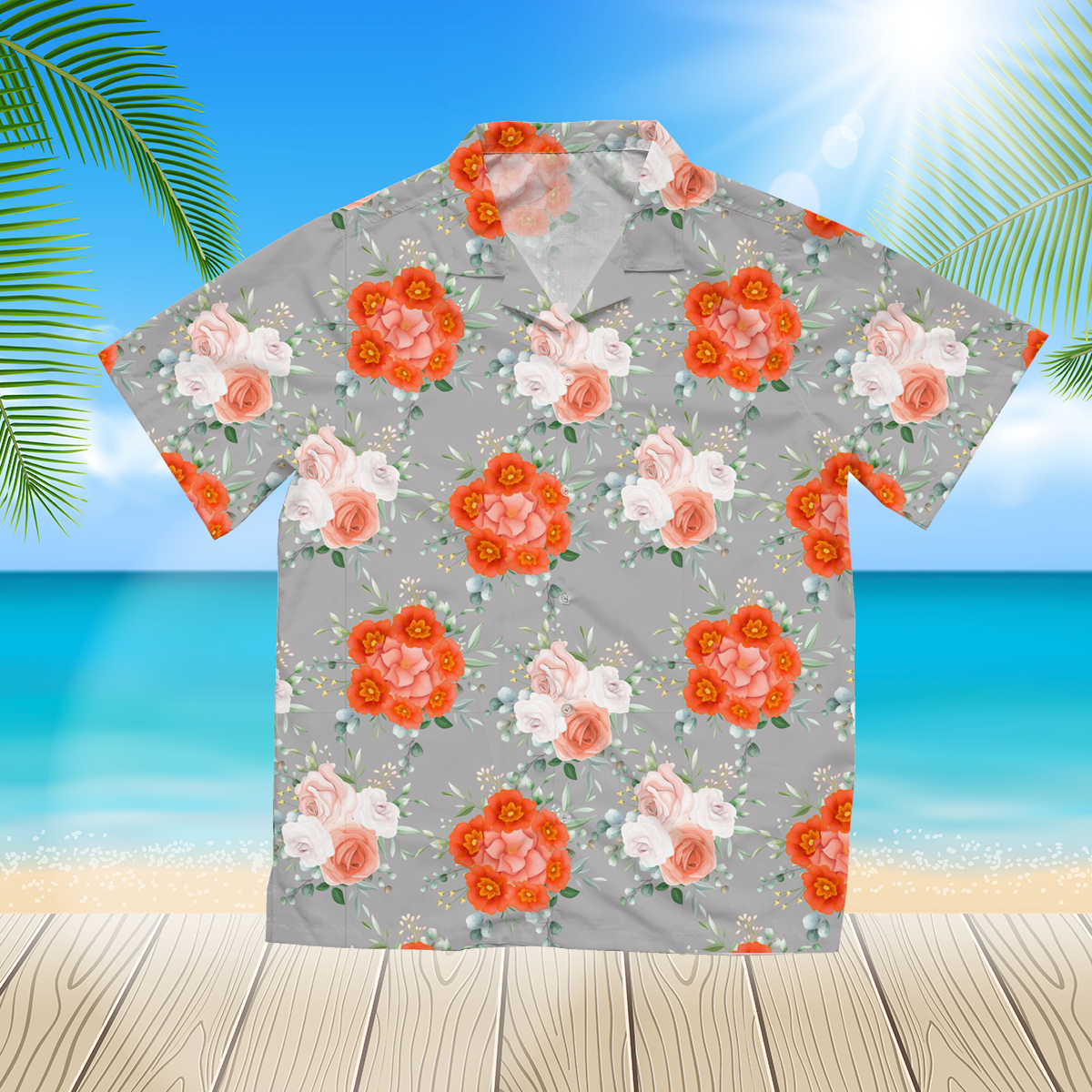 Beautiful red flower 3 3d hawaii shirt for Men