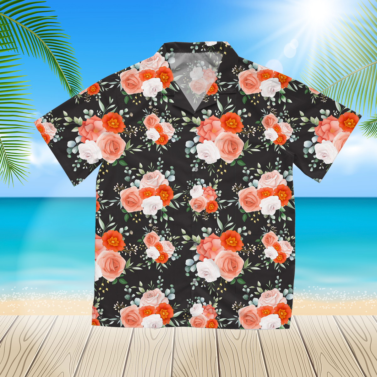 Beautiful red flower 3d hawaii shirt for Men