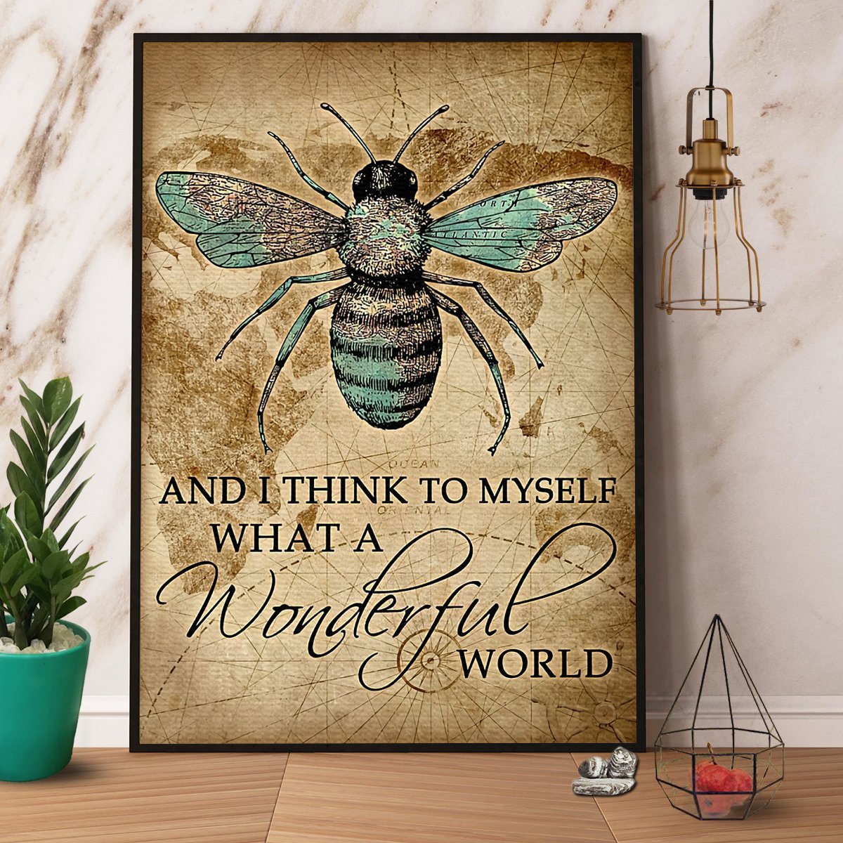 Bee And I Think To Myself What A Wonderful World Satin Poster Portrait No Frame