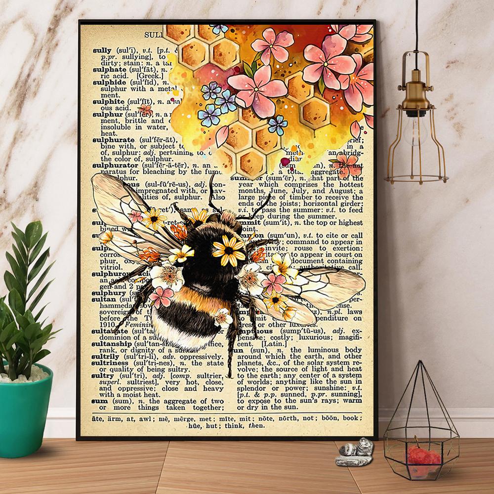 Bee Flower Vintage Honey Bee Satin Poster Portrait No Frame