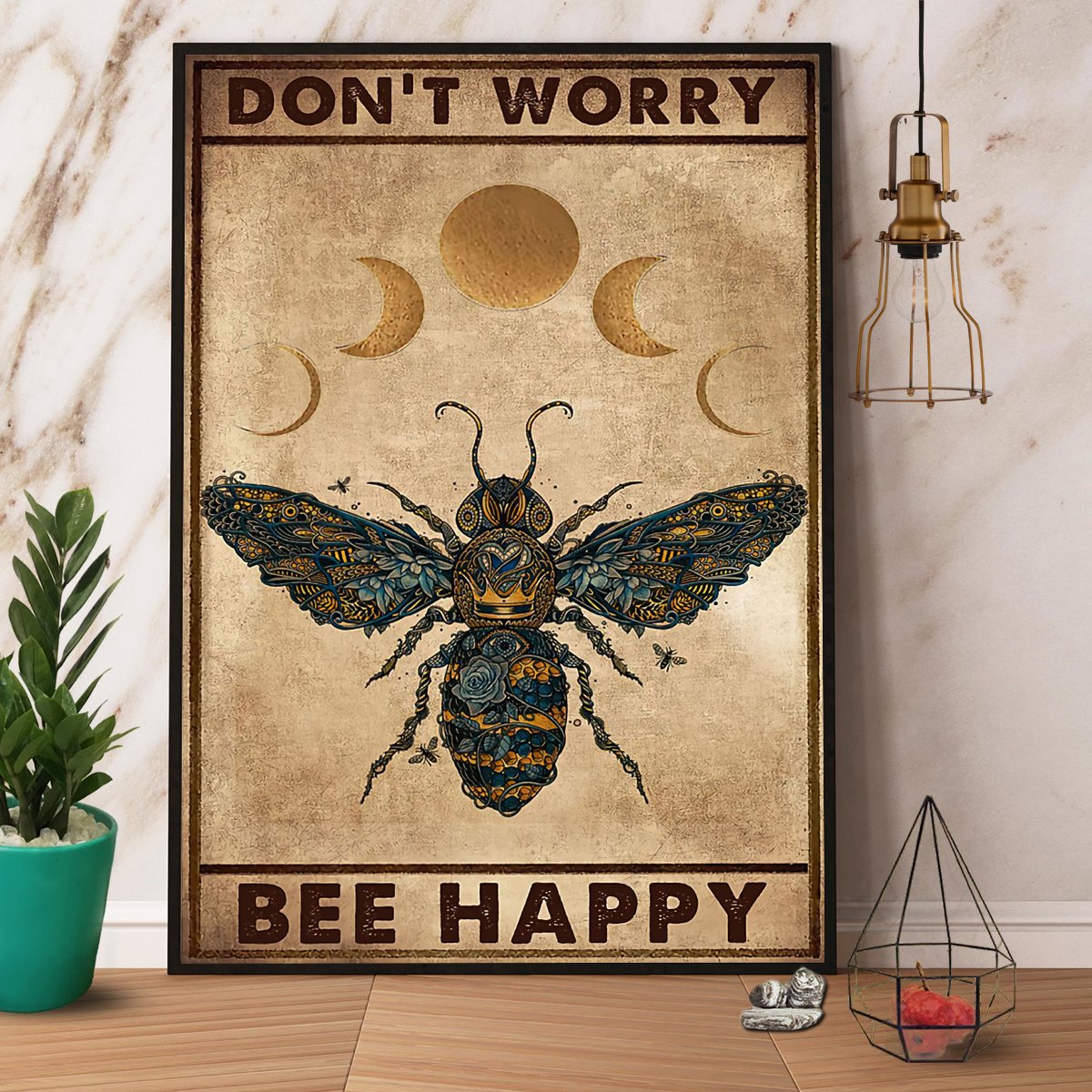 Bee & Moon Don'T Worry Be Happy Satin Poster Portrait No Frame