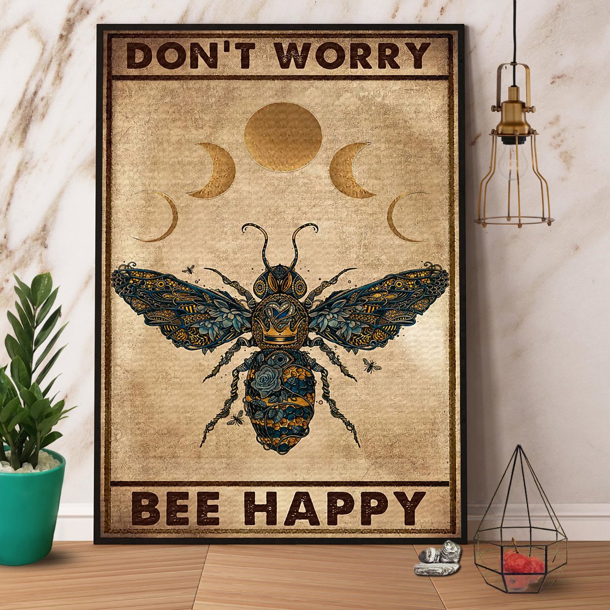 Bee & Moon Don'T Worry Bee Happy Satin Poster Portrait No Frame