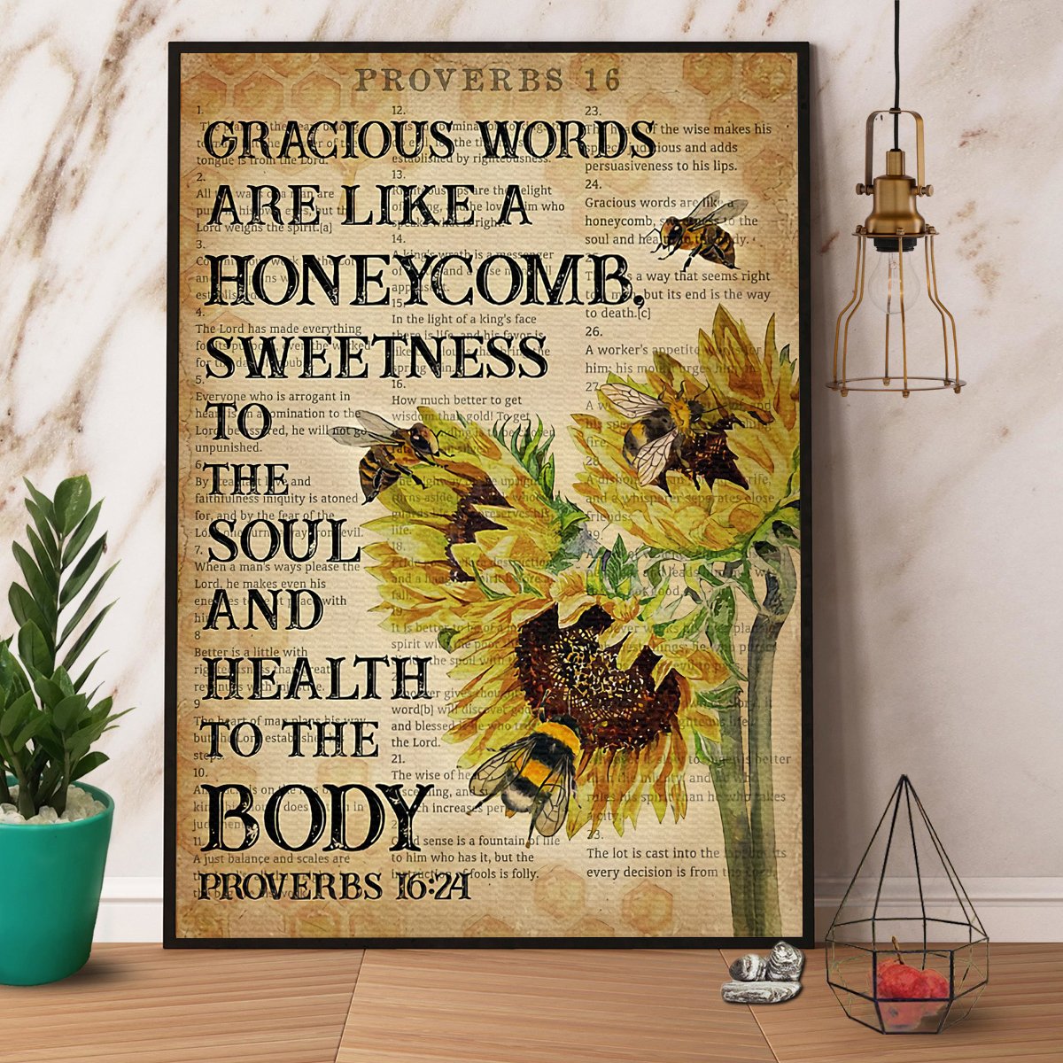 Bee & Sunflower Gracious Words Are Like A Honeycomb Satin Poster Portrait No Frame