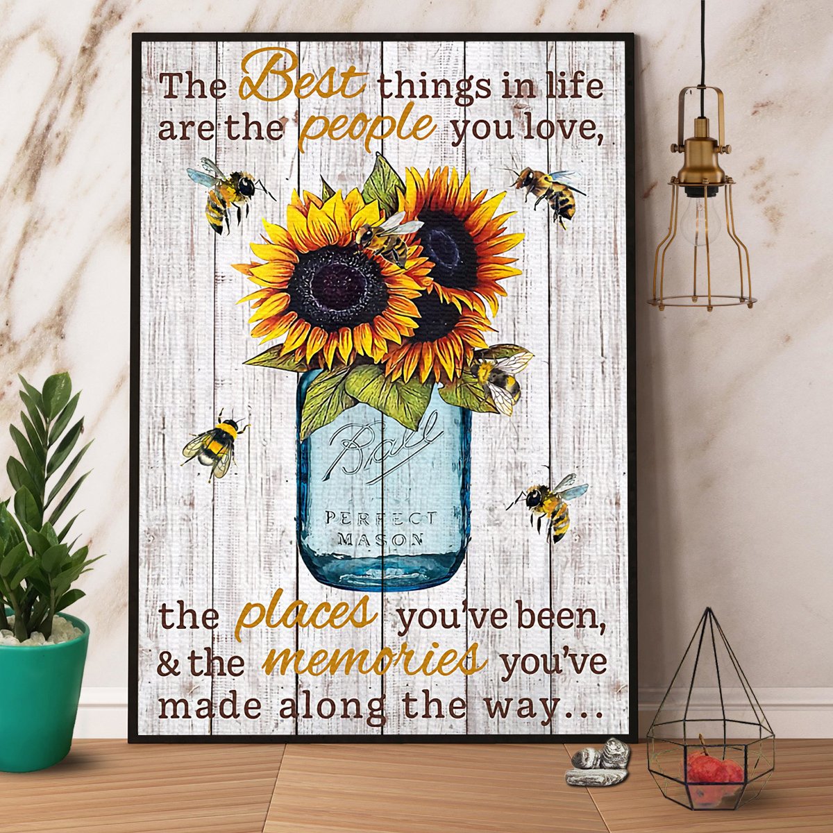 Bee Sunflower The Best Things In Life Are The People You Love Satin Poster Portrait No Frame