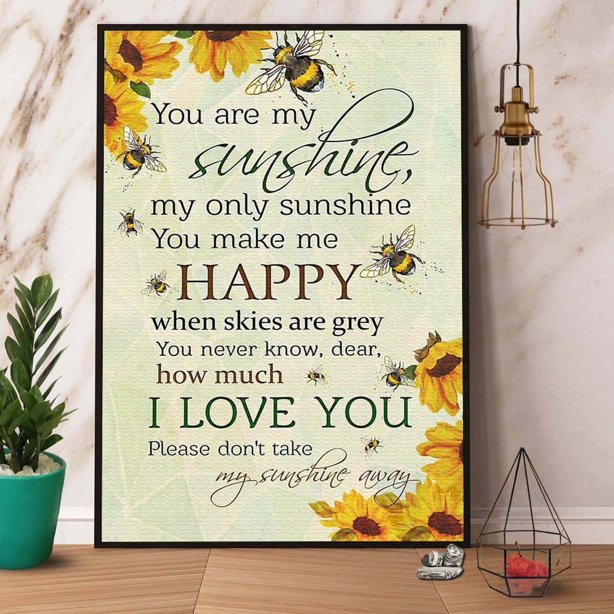 Bee Sunflower You Are My Sunshine I Love You Satin Poster Portrait No Frame