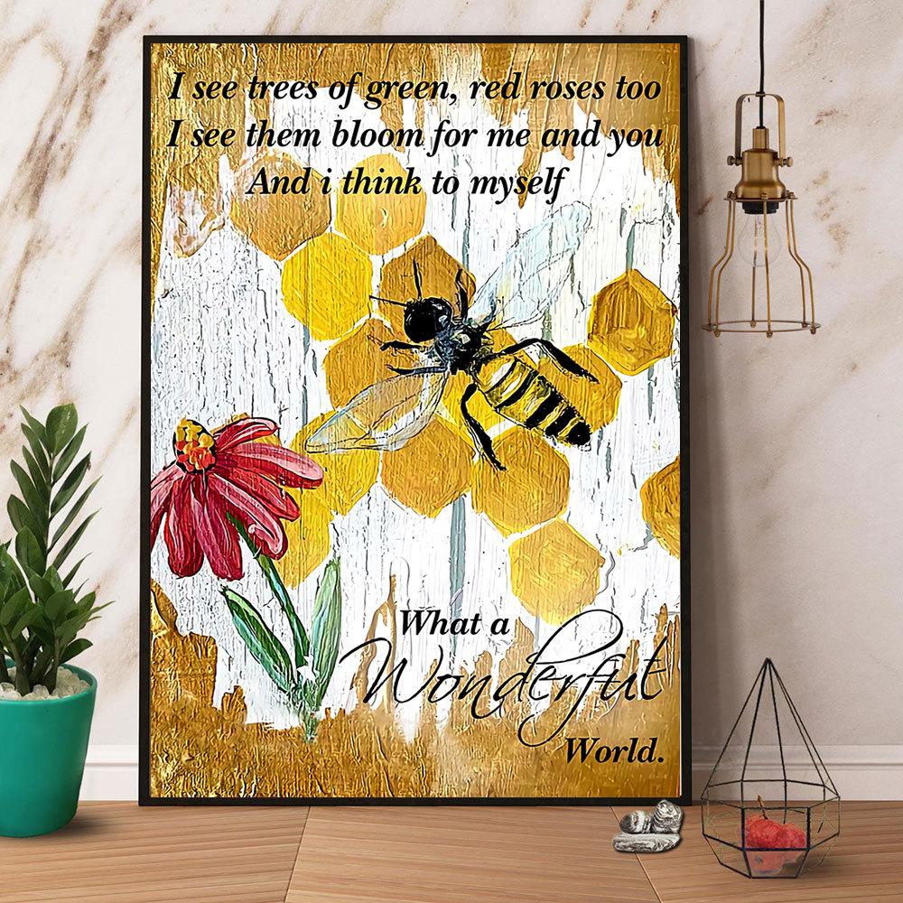 Bee Watercolor What A Wonderful World Satin Poster Portrait No Frame