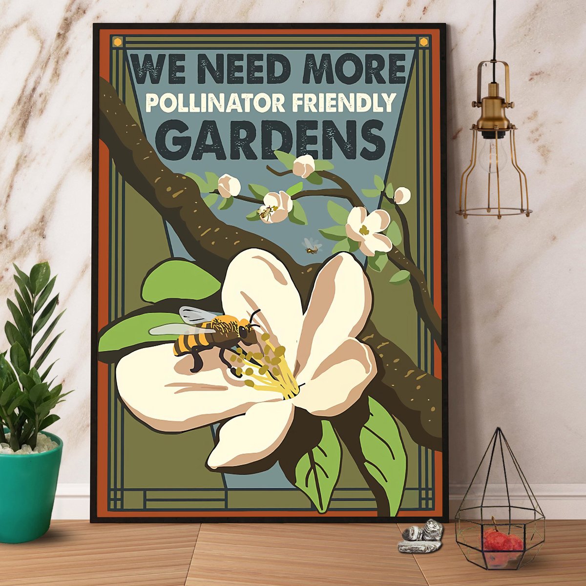 Bee We Need More Pollinator Friendly Gardens Satin Poster Portrait No Frame