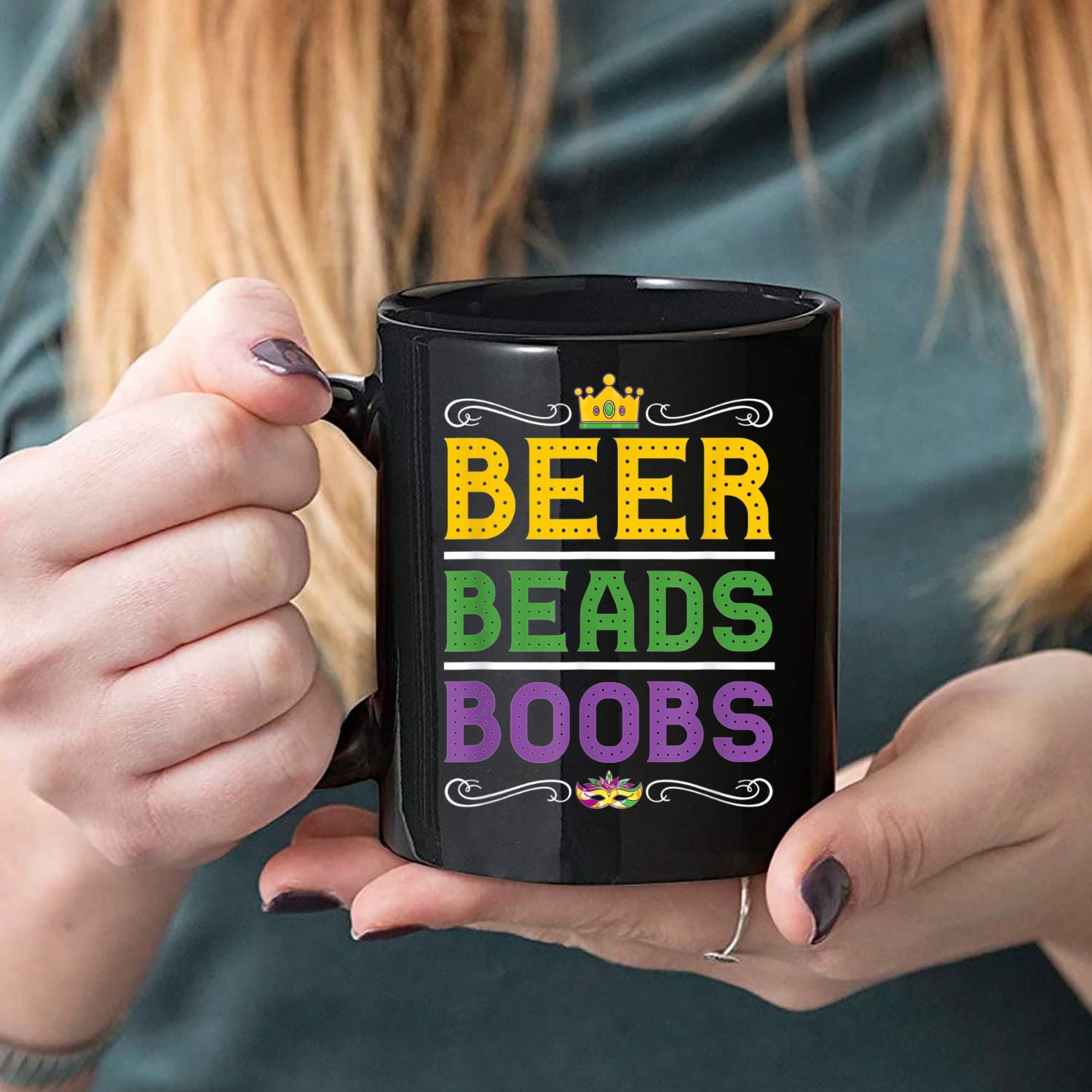 Beer Bead Boobs Funny Carnival Party Men Gift Mardi Gras Mug Black Ceramic 11-15oz Coffee Tea Cup