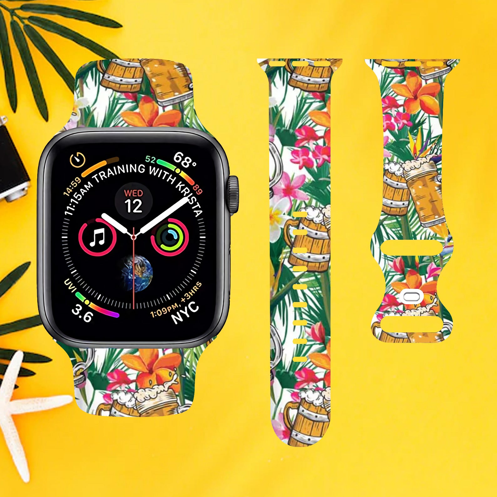 Beer Lover Gift Florals Colorful Watch Band for Apple Watch Thermo Elastomer