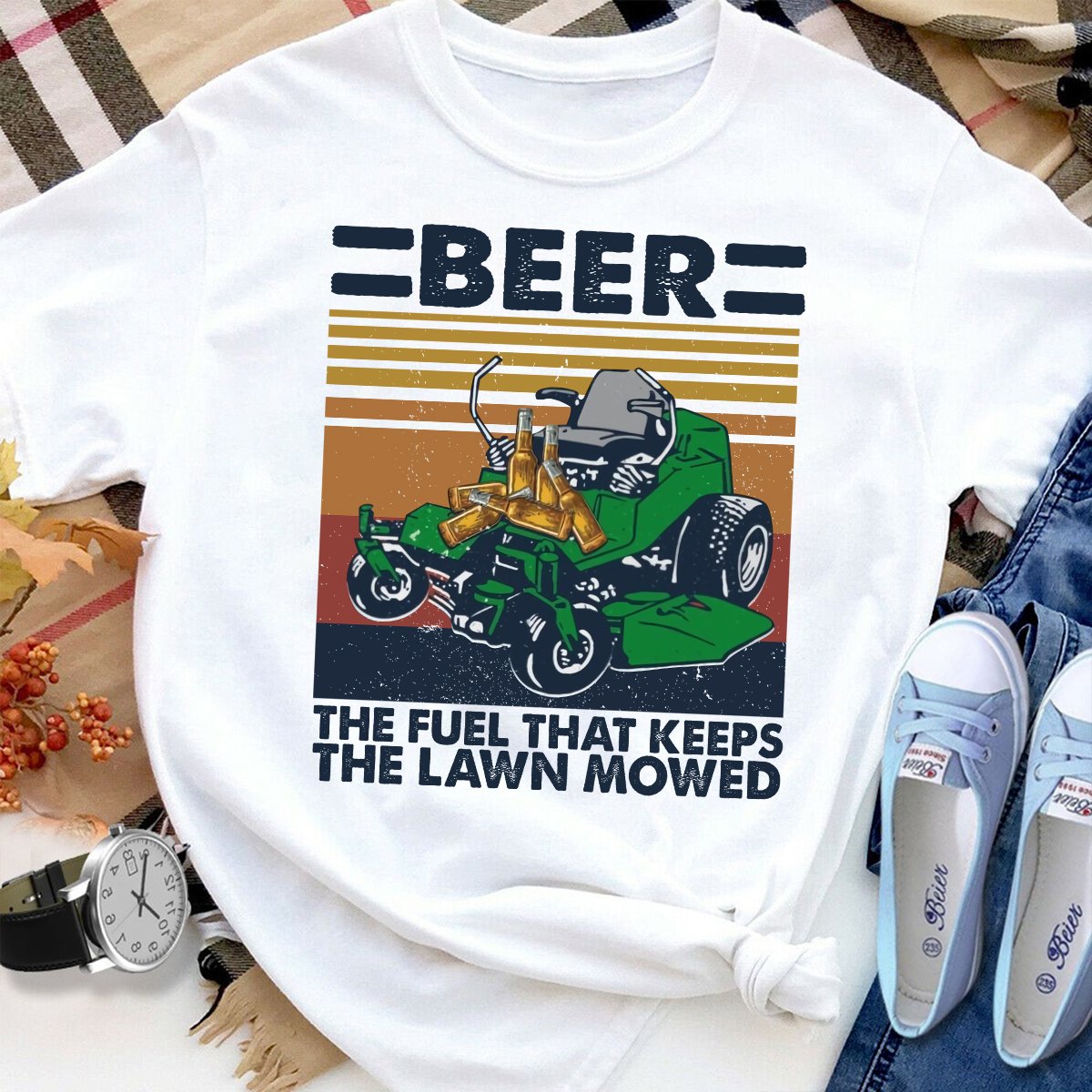 Beer The Full That Keeps The Lawn Mowed Cotton T Shirt White Unisex S-6XL