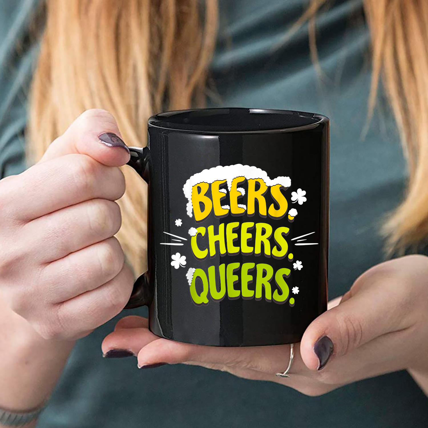 Beers Cheers Queers Cute St Patrick'S Gay Pride Lgbt Mug Black Ceramic 11-15Oz Coffee Tea Cup