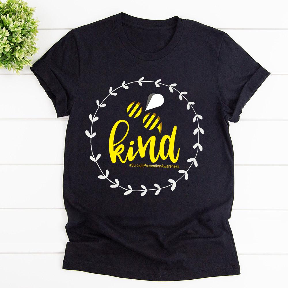 Bees Be Kind Leaf Wreath T Shirt Black Unisex S-6XL