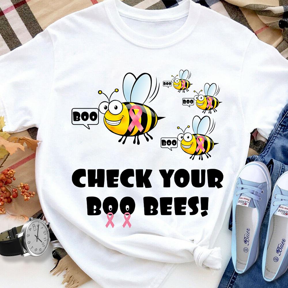 Bees Breast Cancer Boo Check Your Boo Bess Women T Shirt White S-3XL