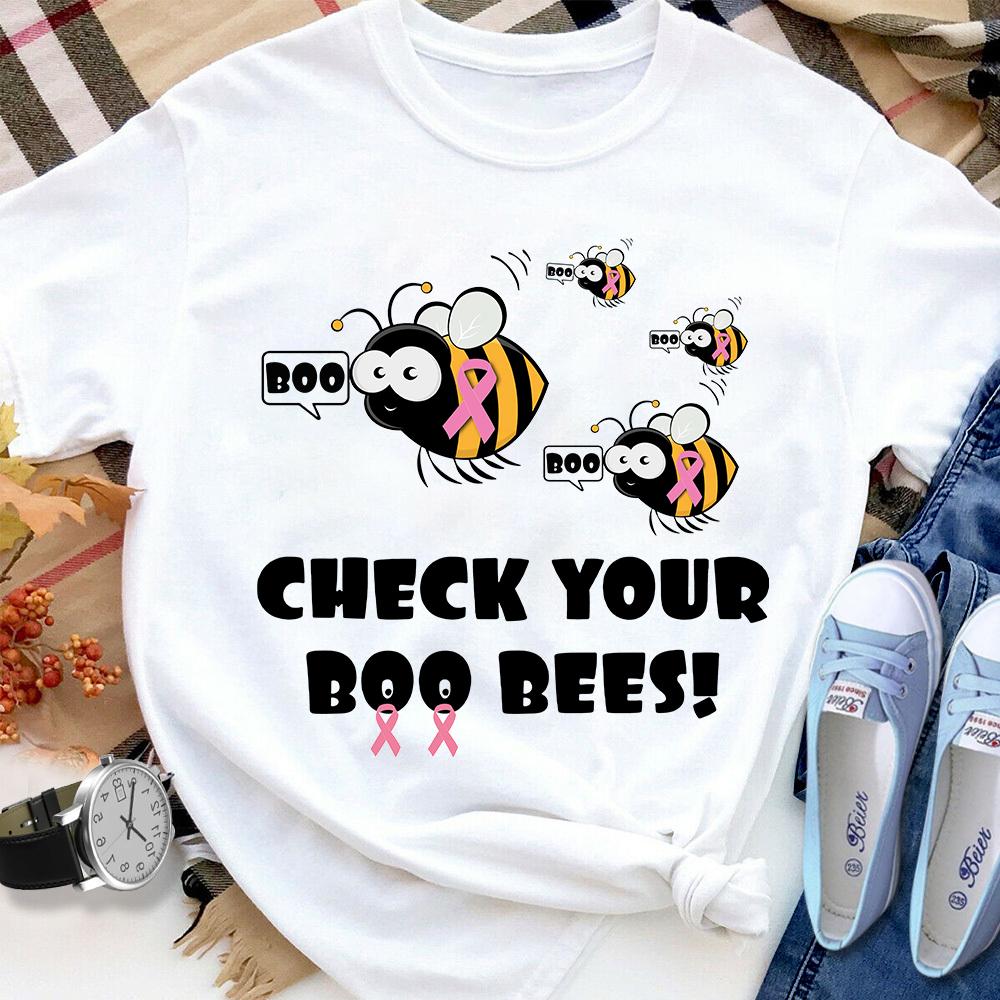 Bees Breast Cancer Check Your Boo Bess Women T Shirt White S-3XL