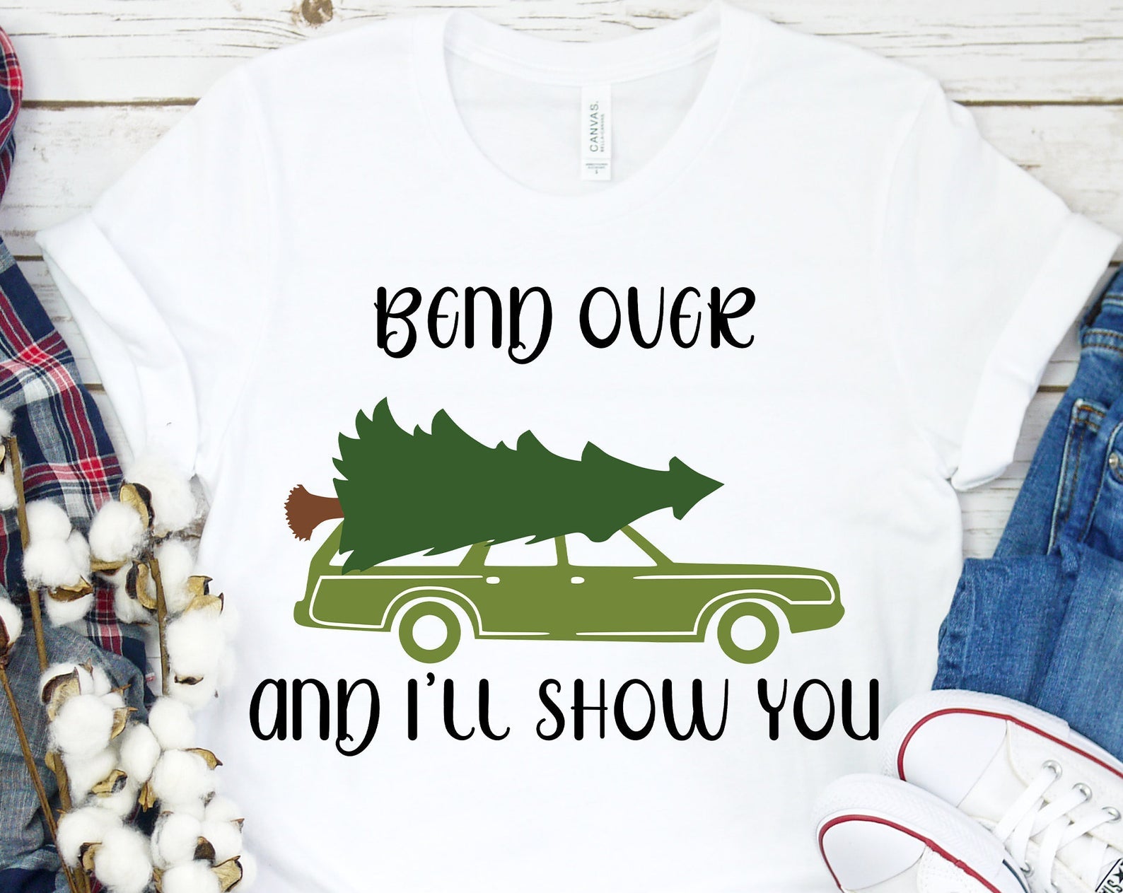 Bend Over and I'll Show You Christmas Truck Christmas Vacation T Shirt White Unisex S-6XL