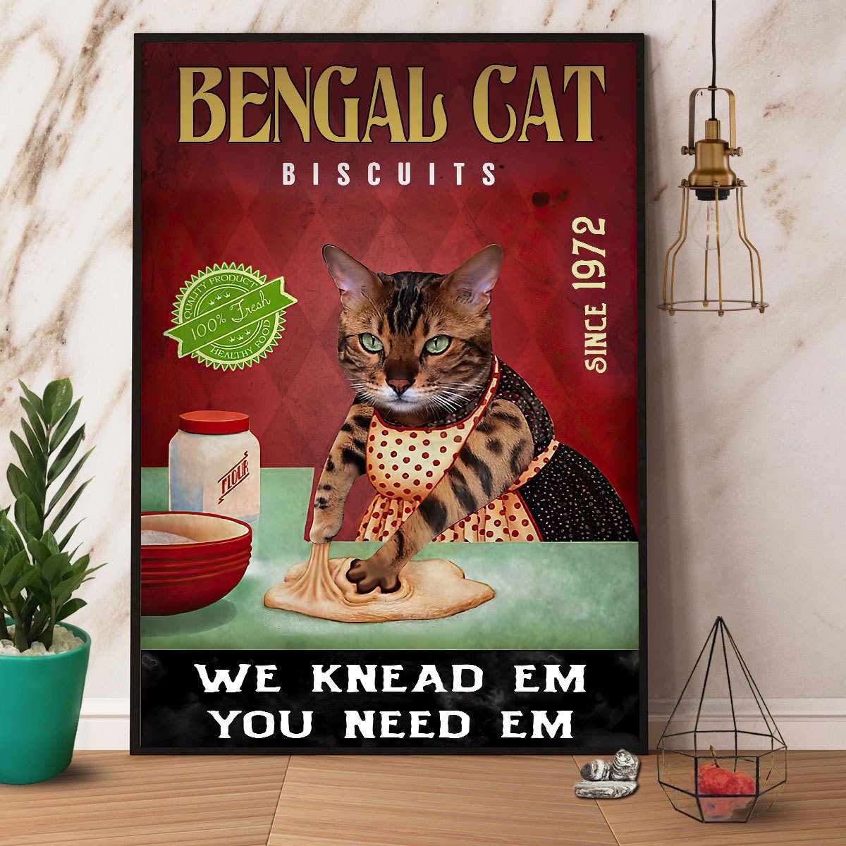 Bengal Cat Biscuits We Knead Em Satin Poster Portrait No Frame