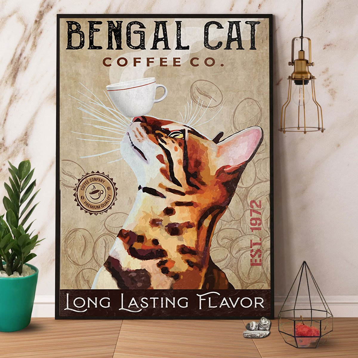 Bengal Cat Coffee Company Long Lasting Flavor Satin Poster Portrait No Frame