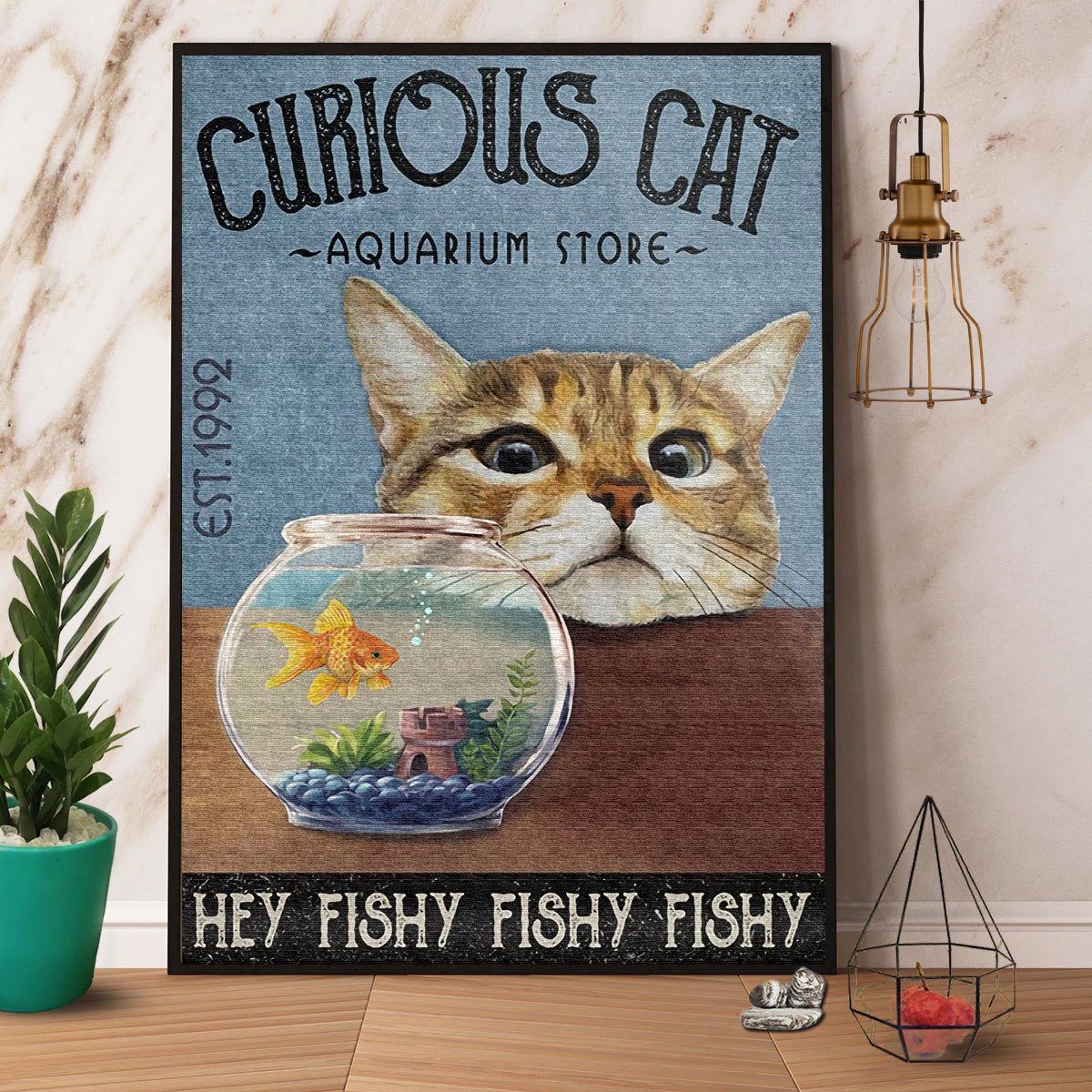 Bengal Cat Curious Cat Aquarium Store Hey Fishy Satin Poster Portrait No Frame