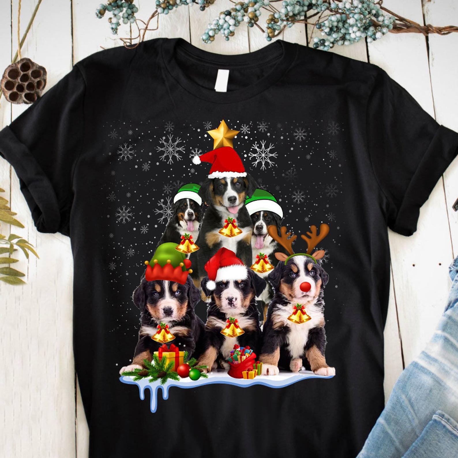 Bernese Mountain Christmas Tree T Shirt Black, Unisex, S-6XL