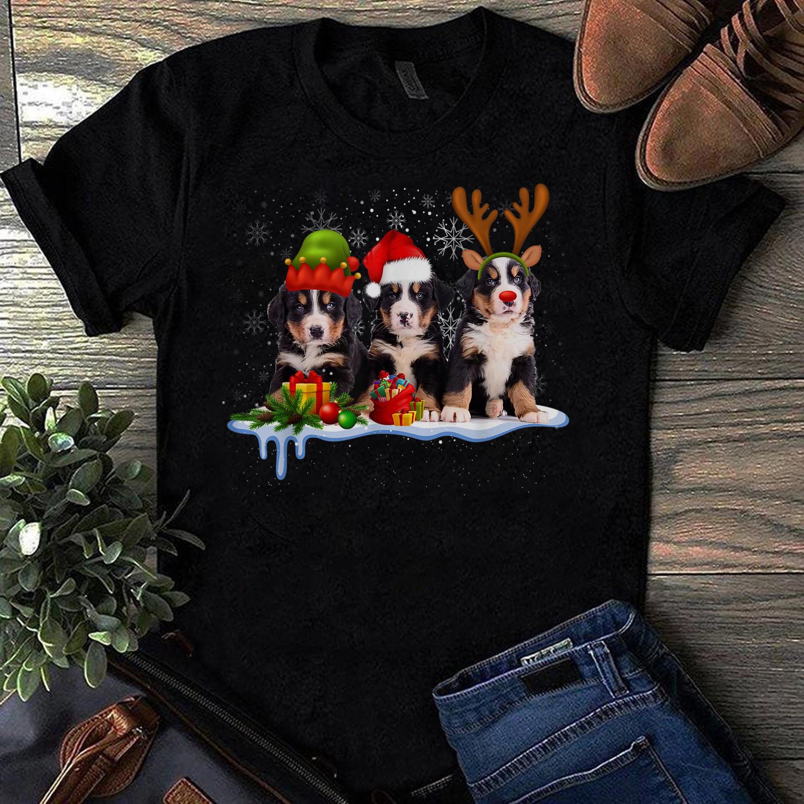 Bernese Mountain Dog Christmas Cute T Shirt Black Unisex S-6XL