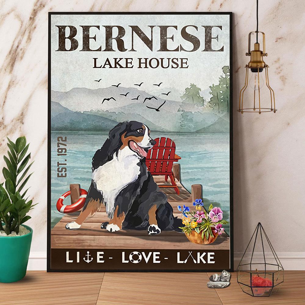 Bernese Mountain Dog Lake House Like Love Lake Satin Poster Portrait No Frame