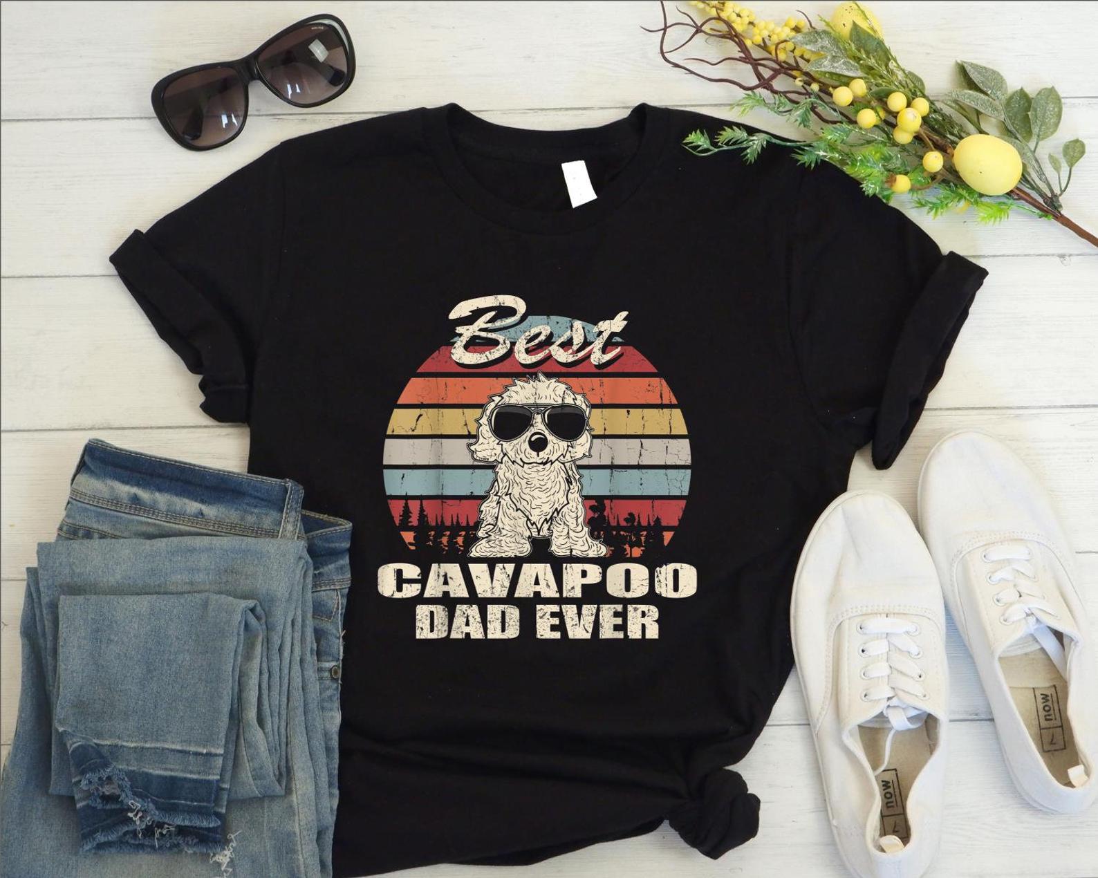 Best Cavapoo Dad Ever Vintage Retro Dog Dad T Shirt Black Unisex S-6XL