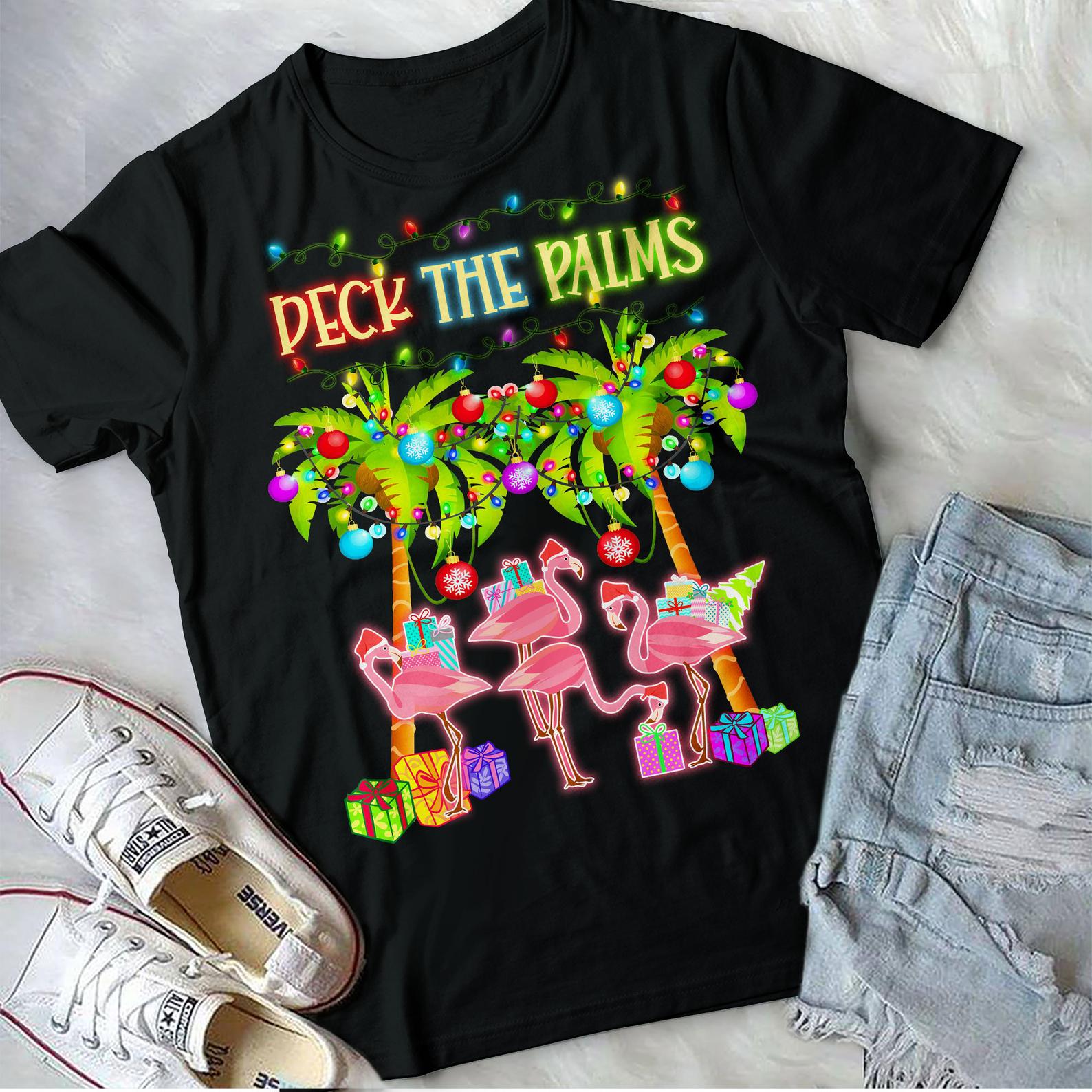 Best Christmas look ever Deck the Palms Merry Flamingo Christmas T Shirt Black Unisex S-6XL