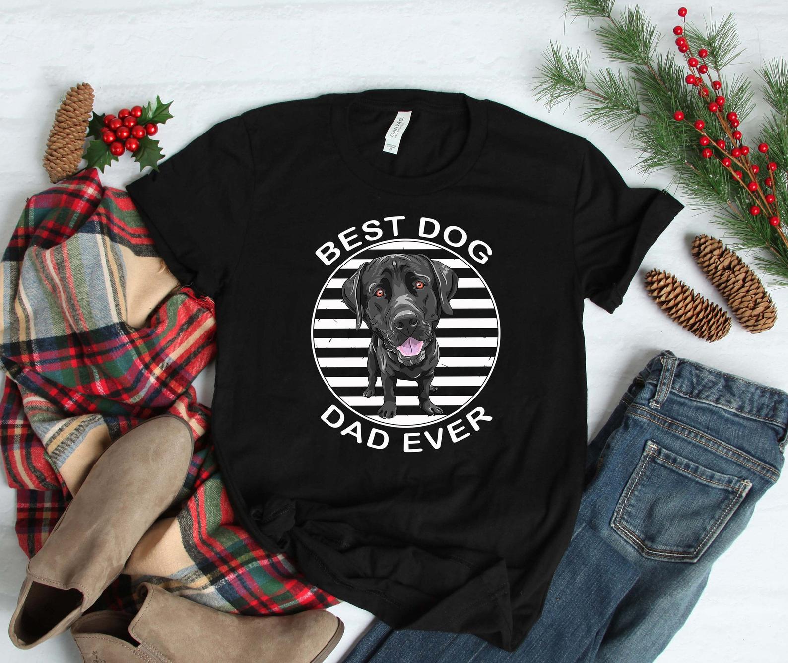 Best Dog Dad Ever Black Labrador Dog Christmas T Shirt Black Women S-3XL