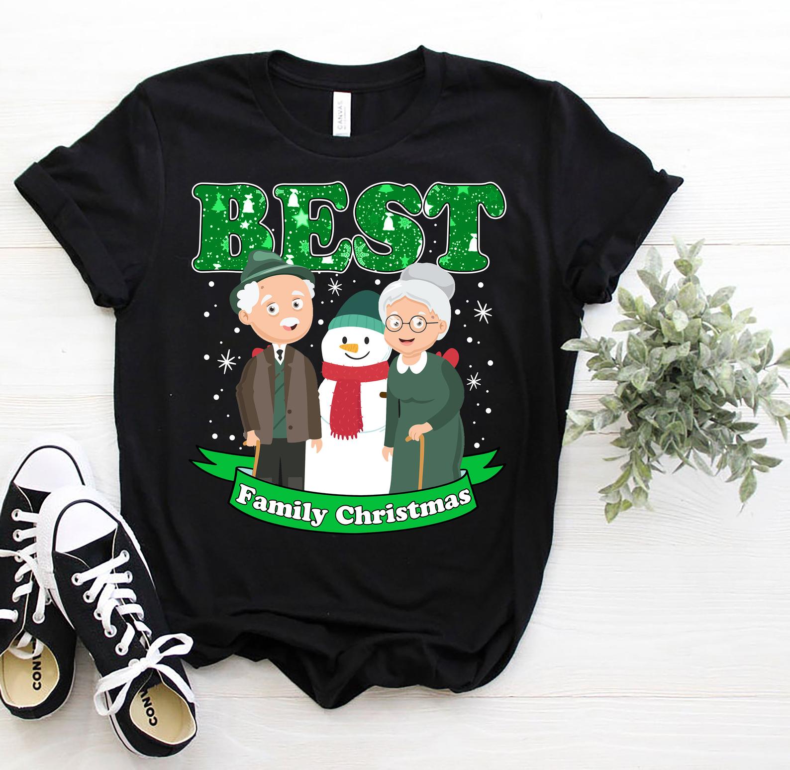 Best Family Christmas Santa Man Snowman Santa woman T Shirt Black, Unisex, S-6XL