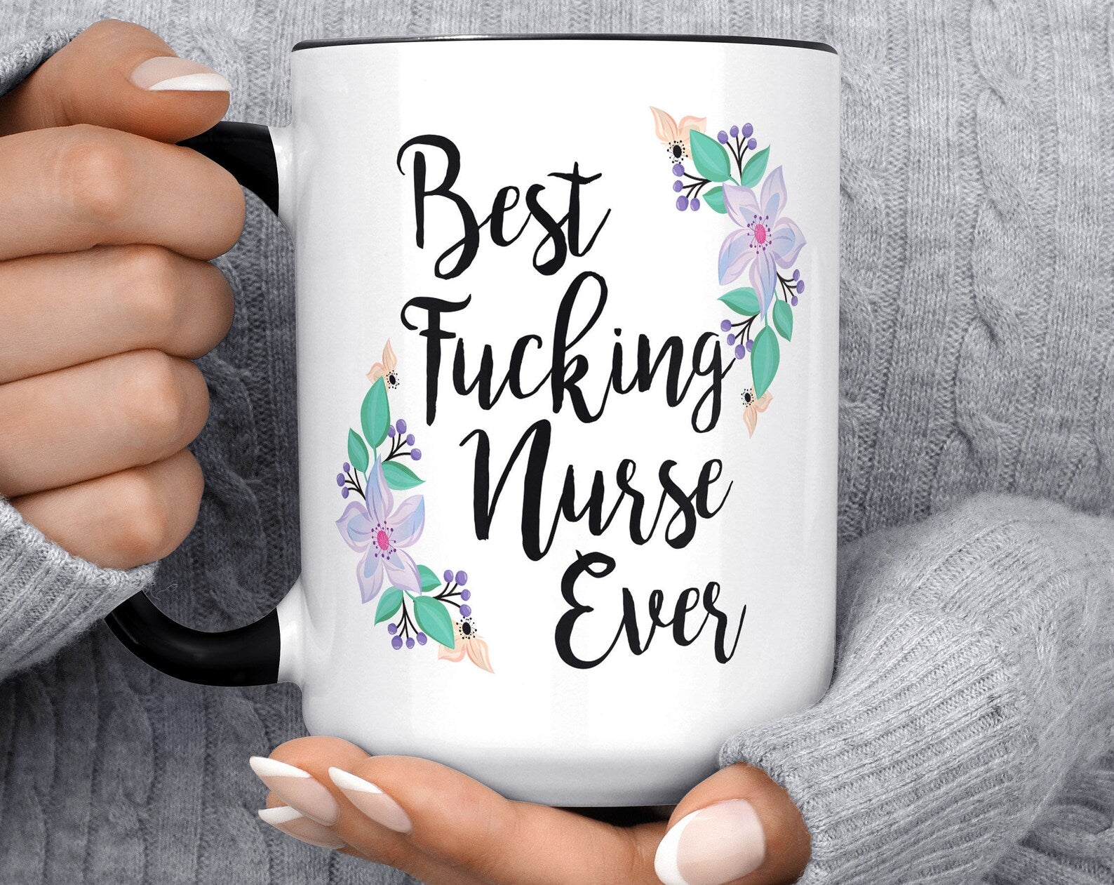 Best Nurse Ever Nurse Funny RN Christmas Gift For Nurse Birthday Gift Best Fucking Nurse Ever Inner Color Accent Mug 11oz Coffee Tea Cup