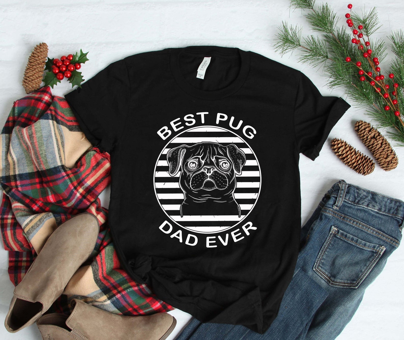 Best Pug Dog Dad Ever Father's Day Gift Daddy Birthday Christmas T Shirt Black Women S-3XL