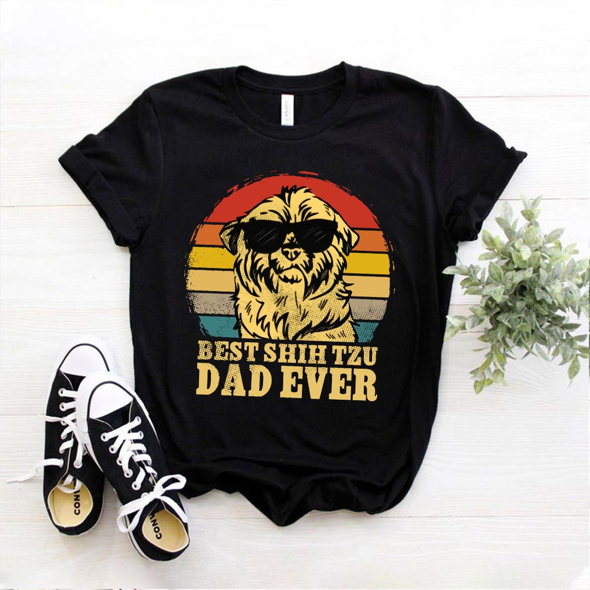 Best Shih Tzu Dad Ever Father's Day Cotton T Shirt Black Unisex S-6XL