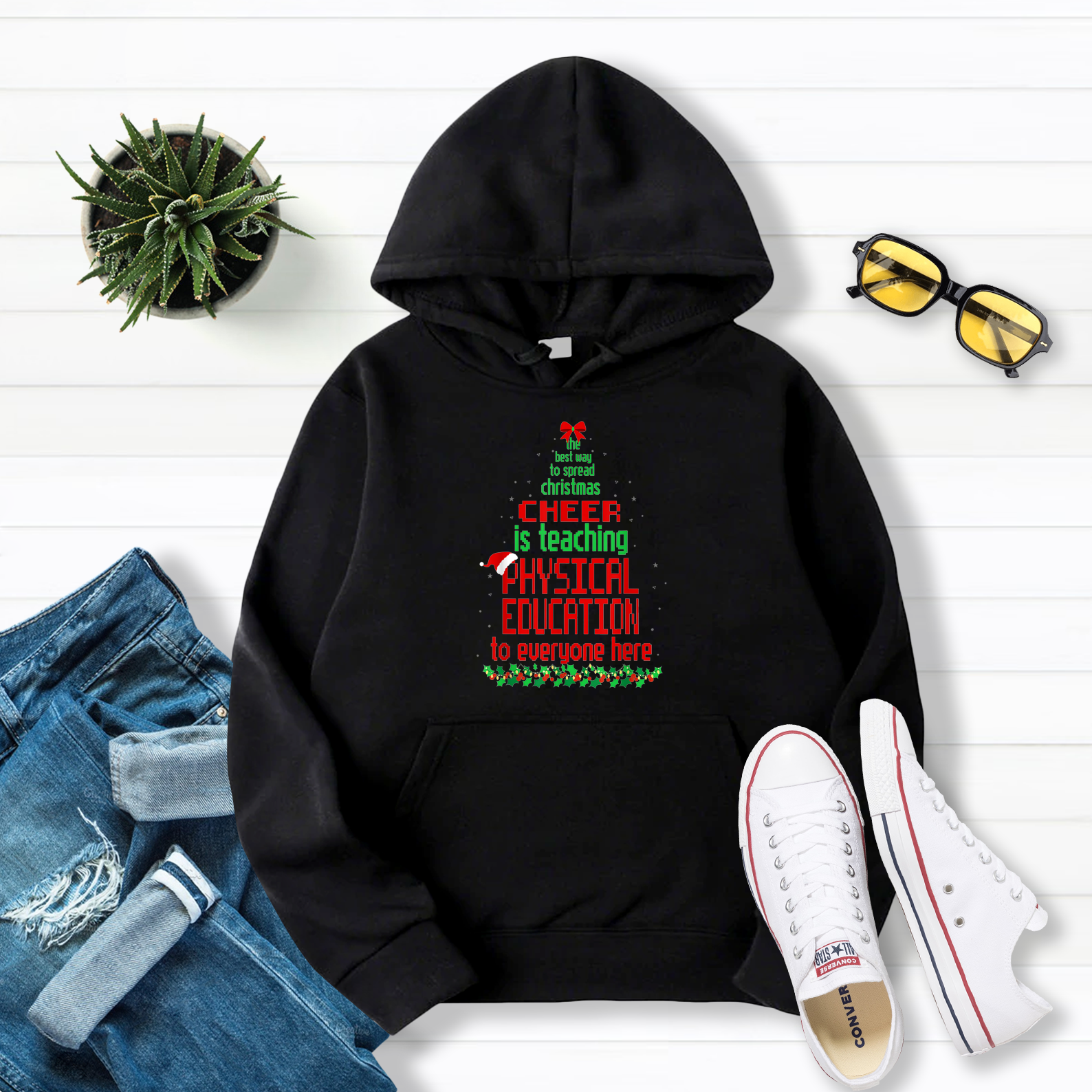 Best Way Spread Christmas Cheer Teaching Physical Education V1 Pullover Hoodie Black S-5XL