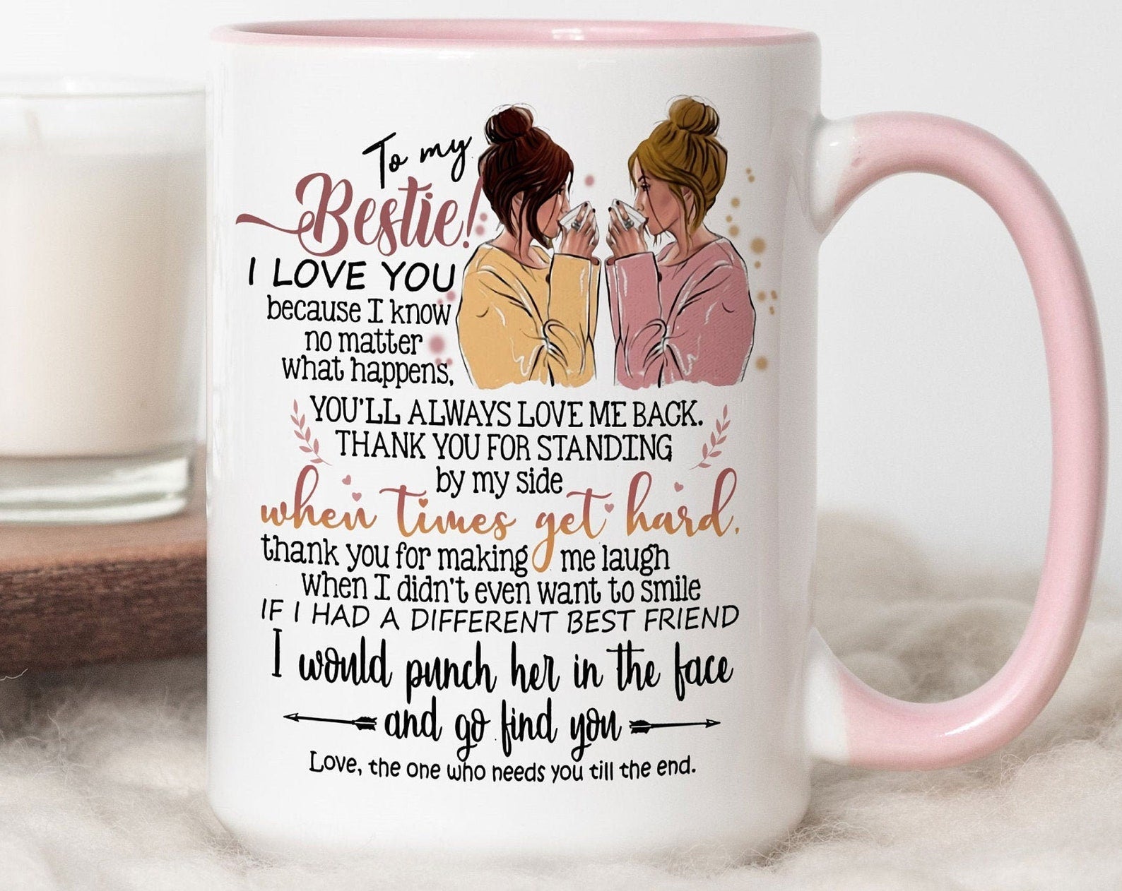 Bestie Best Friend Brunette Blonde Christmas Gift For Friend Quote Birthday Gift Gift For Her Besties Cute Inner Color Accent Mug 11oz Coffee Tea Cup