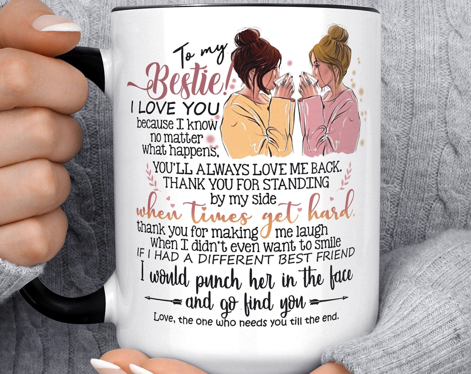 Bestie Best Friend Brunette Blonde Christmas Gift For Friend Quote Birthday Gift Gift For Her Besties Cute Inner Color Accent Mug 11oz Coffee Tea Cup