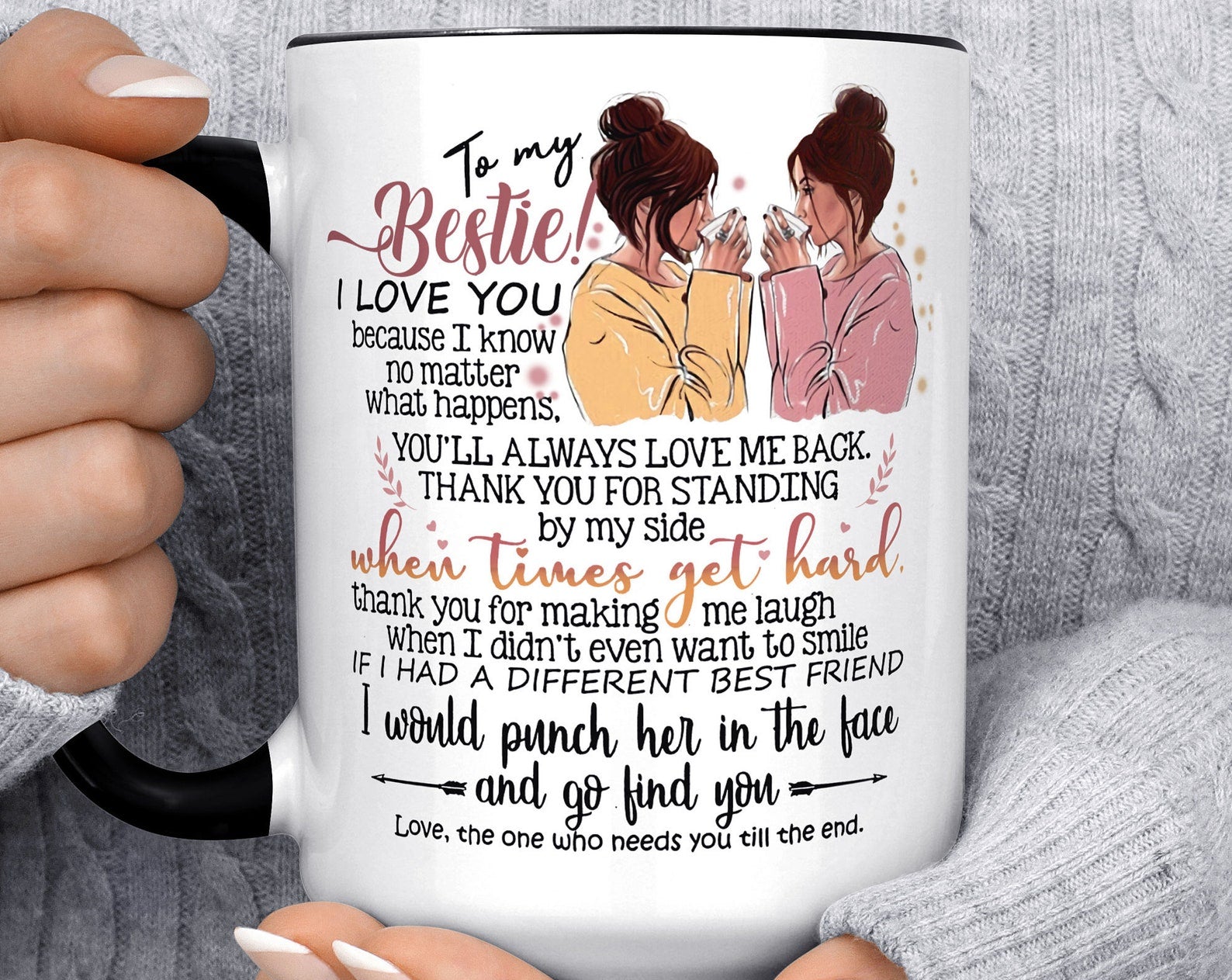 Bestie Best Friend Brunette Christmas Gift For Friend Quote Birthday Gift Gift For Her Besties Cute Inner Color Accent Mug 11oz Coffee Tea Cup