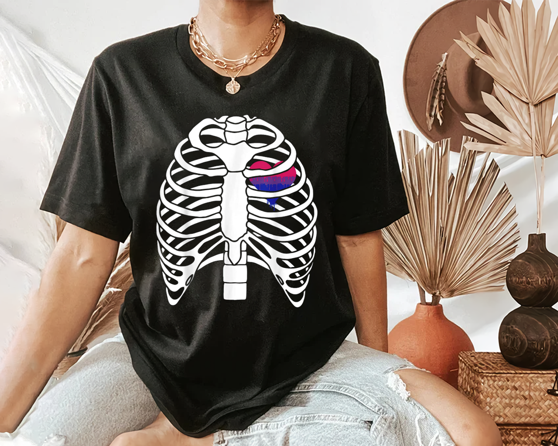 Bi Bisexual Heart Rib Cage Pride Flag Lgbt T-shirt Unisex S-6xl